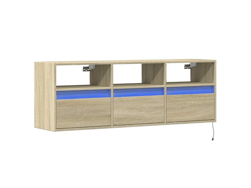 Meuble tv - banc tv - meuble de rangement mural avec lumières led chêne sonoma 130x31x45 cm - Conforama C