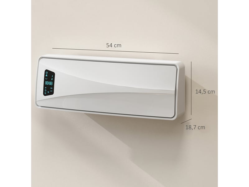  Radiateur soufflant mural 2000 w en céramique, 3 modes, affichage led, thermostat réglable, minuterie 24 heures, blanc  - Conforama E