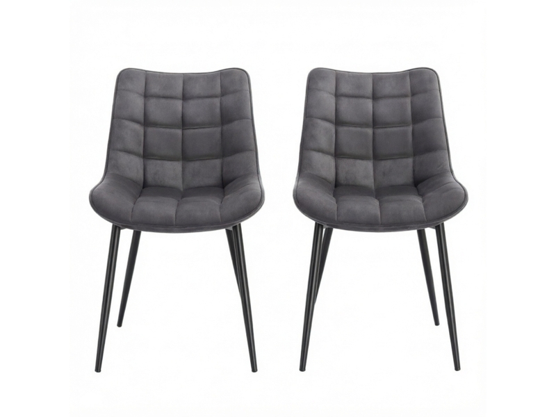  Chaise de salle à manger 2 pièces en velours avec dossier ergonomique et pieds métalliques gris foncé  - Conforama A