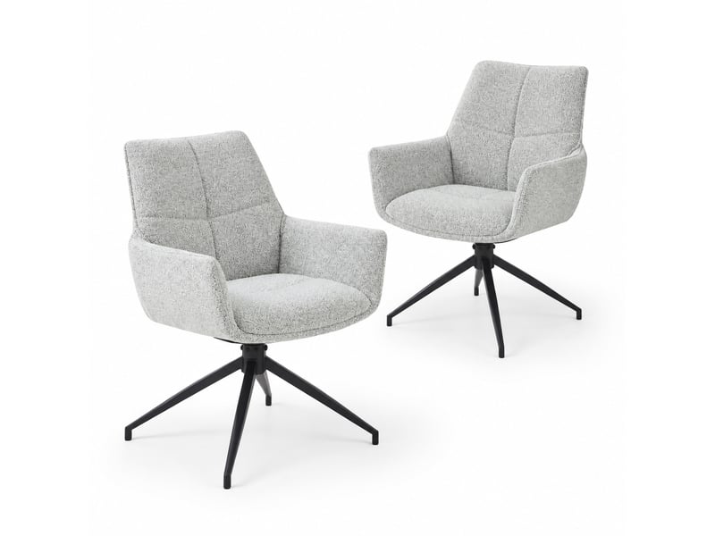  Lot de 2 chaises rotatives 360°, chaises de salle à manger, accoudoirs et dossier ergonomique, gris clair+noir, métal  - Conforama A