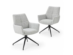 Lot de 2 chaises rotatives 360°, chaises de salle à manger, accoudoirs et dossier ergonomique, gris clair+noir, métal