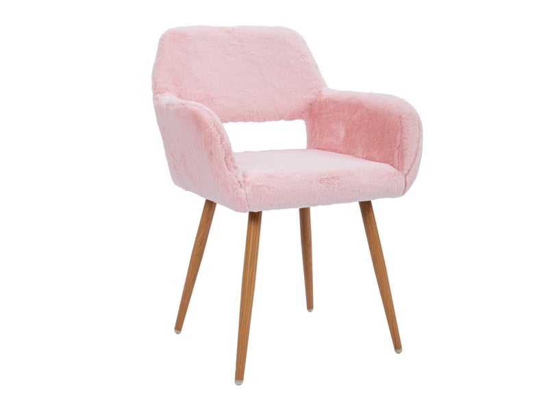  Fauteuil de table en fausse fourrure - 59x46x79 cm - fauteuil rembourré pieds métal effet bois - rose  - Conforama C