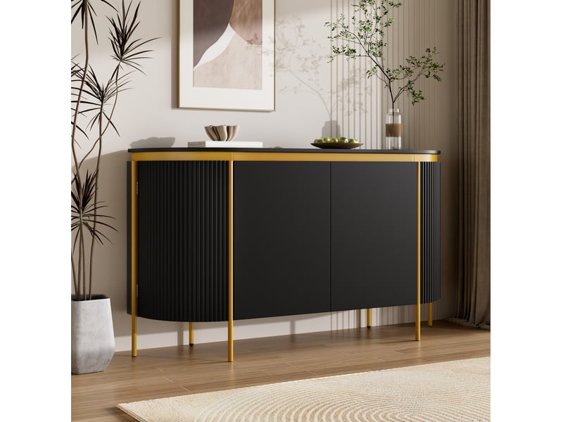 Buffet bas 140x38x80 cm ovale avec 4 portes sans poignées mdf couleur noir, design élégant - Conforama E