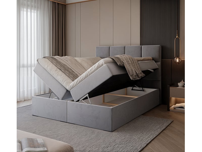 Lit coffre magnus - 160x200 cm - avec matelas et surmatelas - velours dense - gris clair MAGNUS - Conforama C