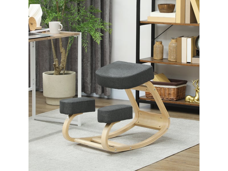  Tabouret ergonomique à genoux, tabouret rembourré pour une posture saine, en bois de bouleau, capacité de charge 120 kg, gris foncé  - Conforama D