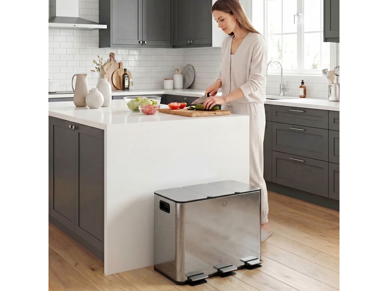 Poubelle tri sélectif 3 compartiments en acier inoxydable argent 61,9x36,6x56,7 cm  - Conforama E