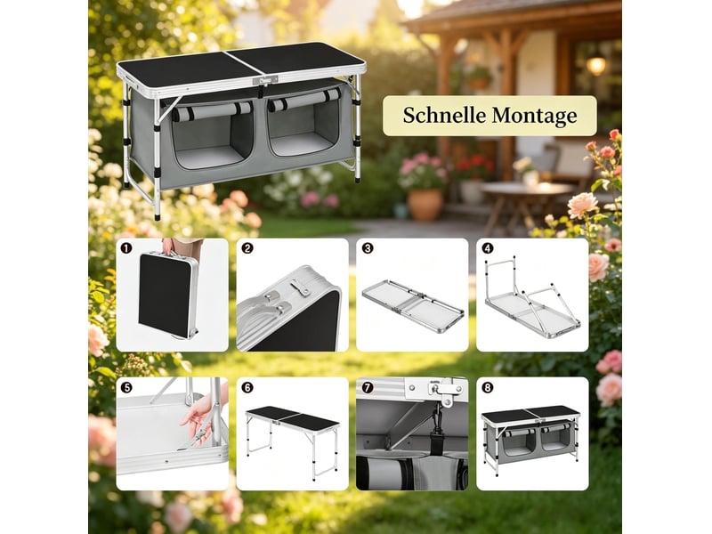  Table de jardin pliante 120 x 47 cm en aluminium, hauteur réglable avec sac de rangement suspendu bicolore  - Conforama D
