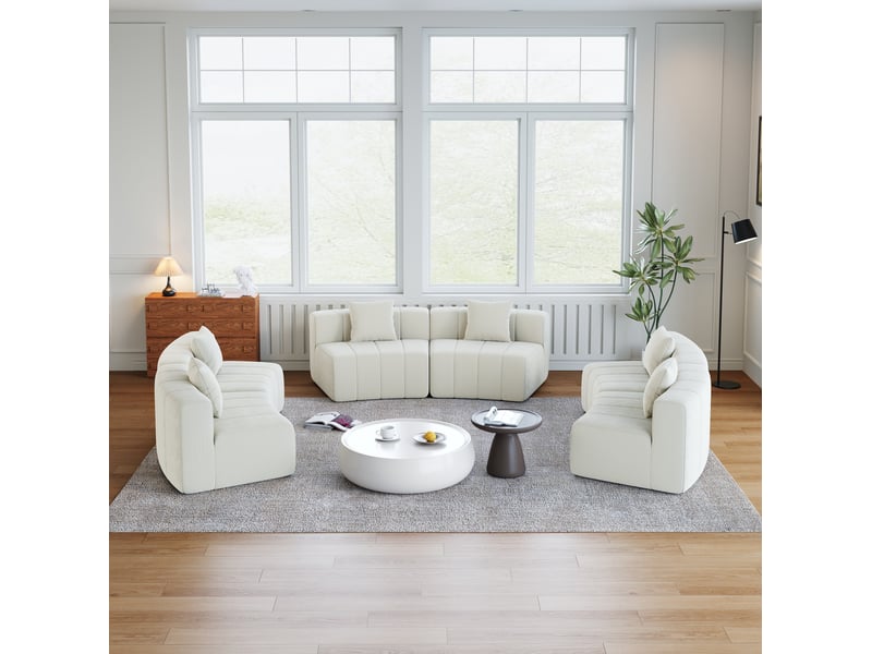  Canapé modulable tcqpz 6 places semi-circulaire en chenille beige 444,5 x 222 x 73,6 cm  - Conforama E