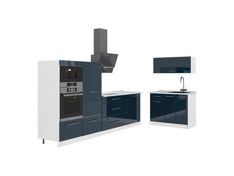  Vicco cuisine, bleu foncé brillantblanc, 380cm, pt marbre  - Conforama A