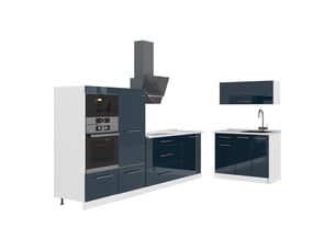 Vicco cuisine, bleu foncé brillantblanc, 380cm, pt marbre