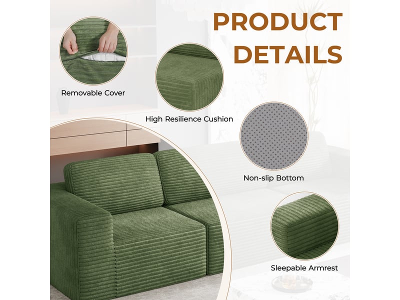  Canapé d'angle 4 places modulaire en velours côtelé avec 1 pouf,canapé compressé,sans assemblage,404x202x82cm,vert 404x202x82CM - Conforama D