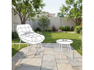 Salon de jardin ensemble de jardin en résine tressée 2 personnes coussins gris usage extérieur