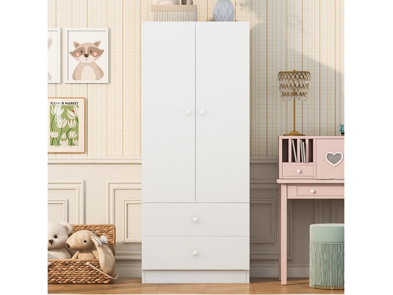  Armoire penderie 70 x 40 x 170 cm avec 2 tiroirs en mdf, blanc et rose  - Conforama D