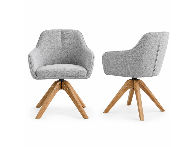  Chaises de salle à manger lot de 2 pivotantes 360°  - dossier ergonomique avec accoudoirs, tissu et chêne massif gris  - Conforama A