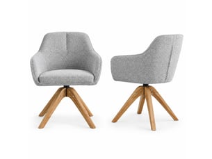 Chaises de salle à manger lot de 2 pivotantes 360° - dossier ergonomique avec accoudoirs, tissu et chêne massif gris