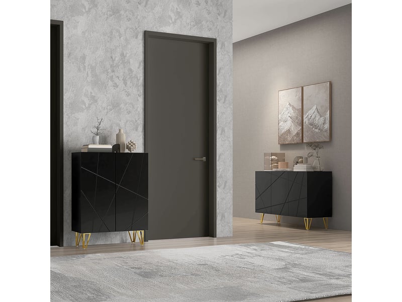  Buffet salon meuble de rangement aosenyunzhou 3 portes fermeture douce étagères réglables 120x40x75cm noir pieds dorés T1003-01-19745 - Conforama E