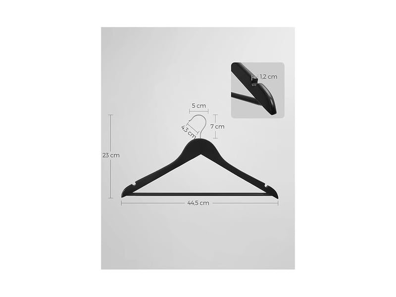  Cintre bois, lot de 20, avec encoches antiglisse, barre antiglisse pour pantalons, crochet pivotant 360°, pour costumes, chemises, manteaux, noir et argent  - Conforama D