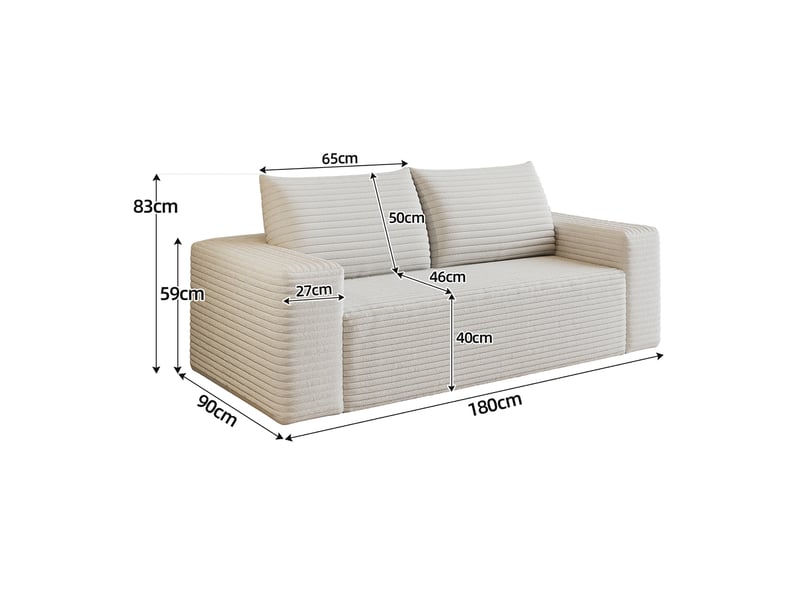  Canapé compressé 2 places 180x90x83 cm - velours côtelé - éponge à haute élasticité - 2 coussins - blanc - salonchambre  - Conforama C