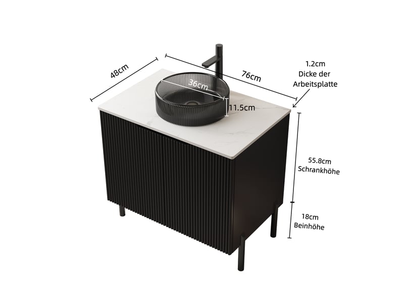  Meuble vasque sur pieds avec double porte et fermeture douce - lpospi - verre et pierre frittée noir blanc  - Conforama D