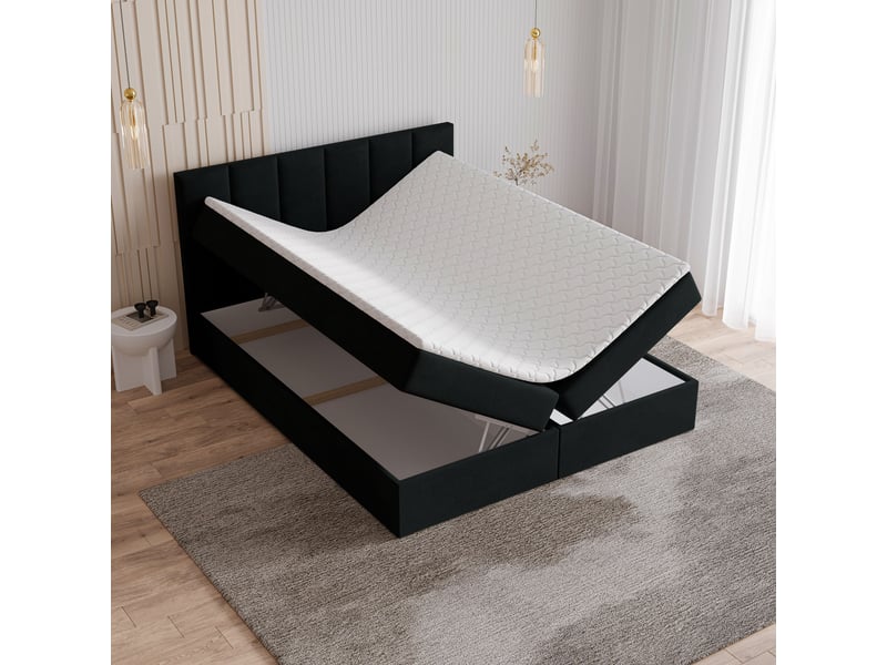 Boxspring meril 200x200 cm, lit complet avec matelas, noir - Conforama C