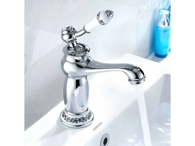  Robinet de lavabo en laiton céramique noir et blanc, alimentation en eau chaude et froide, tuyau non inclus (finition chromée)  - Conforama B