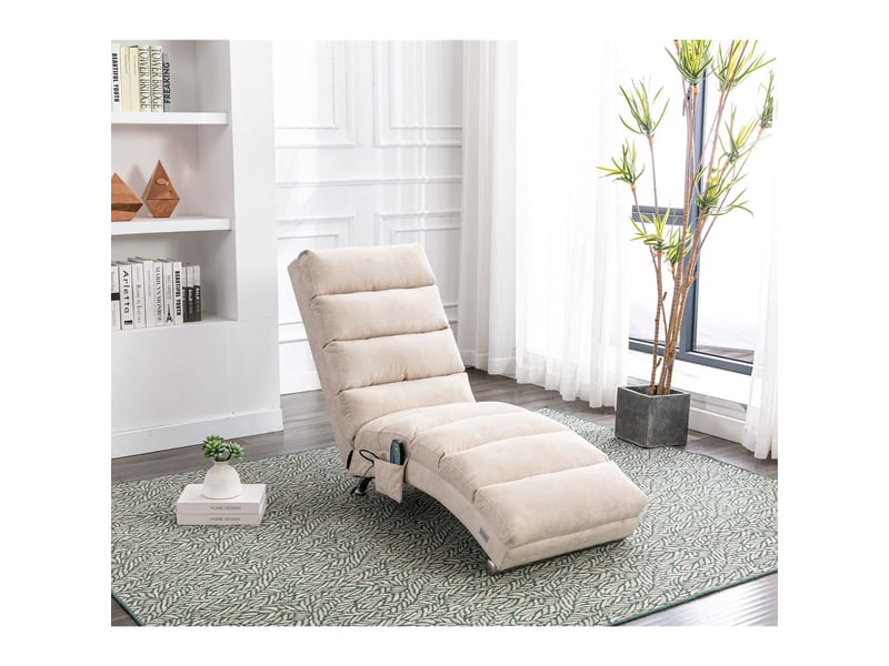 Chaise longue relax fixe vibrante en tissu effet lin avec poche latérale, beige, 55 x 148 x 84 cm Fay Lum - Conforama E
