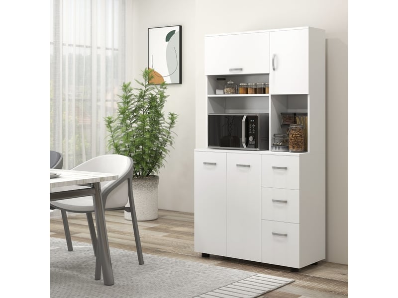  Meuble cuisine blanc - 3 tiroirs, 3 étagères - grand rangement - 89x39.5x168 cm  - Conforama B