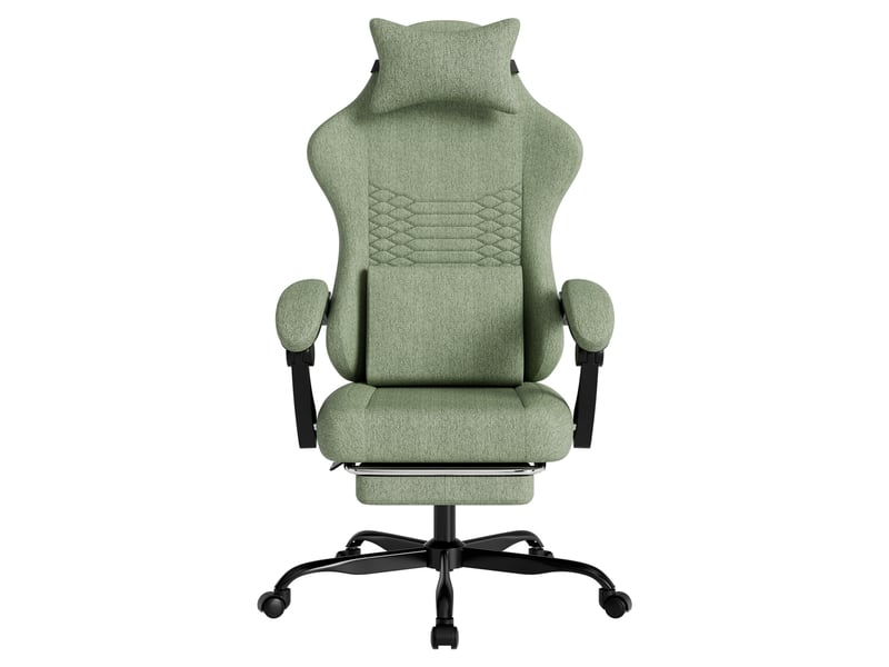 Chaise de bureau 64 x 50 x 114–124cm - chaise de gaming ergonomique avec repose-pieds rétractable - tissu lin - vert - Conforama A