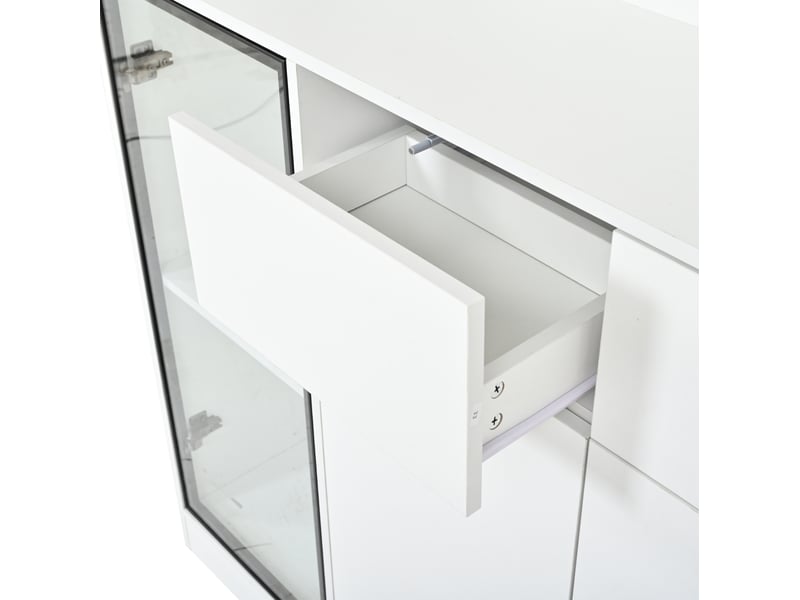  Vitrine haute 120x33x200 cm 6 portes 2 tiroirs led panneau de particules blanc  - Conforama D