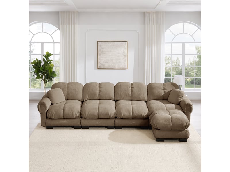 Canapé d'angle 4 places en chenille modulable avec ottomane mobile 330 x 149 x 90 cm marron - Conforama B