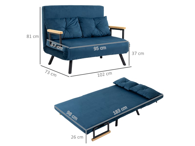  Fauteuil-lit relax convertible en velours bleu, dossier réglable 5 positions, couchage d'appoint compact  - Conforama C