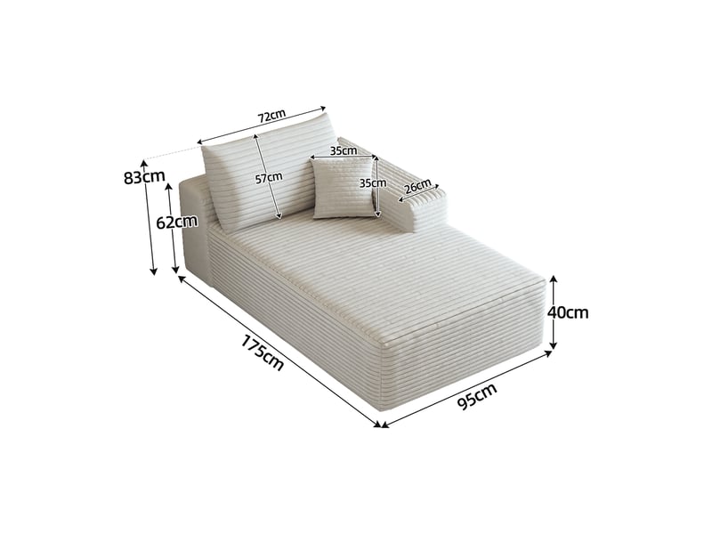  Canapé lit blanc avec méridienne droite, canapé d'angle convertible 3 places pour petit salon, 175x95x83 cm  - Conforama C