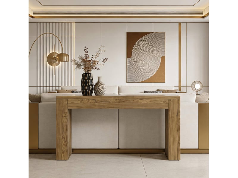 Console de style ferme 150 cm en mdf avec plateau spacieux pour entrée salon, salle à manger et décor marron  - Conforama E