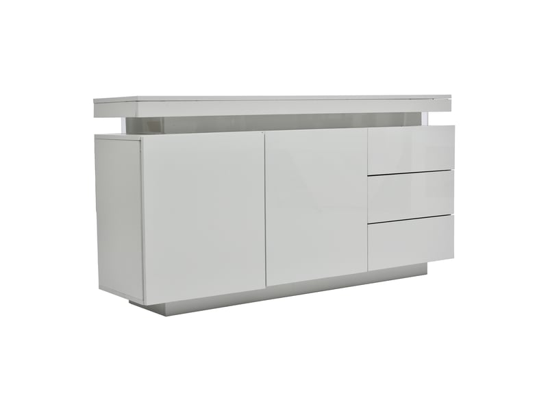  Buffet led blanc brillant meuble de rangement 2 portes 3 tiroirs sans poignées commode salon 140x35x72,5 cm N625P208497498W - Conforama C