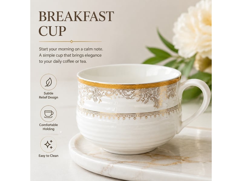  Tasse de petit-déjeuner en céramique, motif marbre, 14 × 7,8 cm  - Conforama D