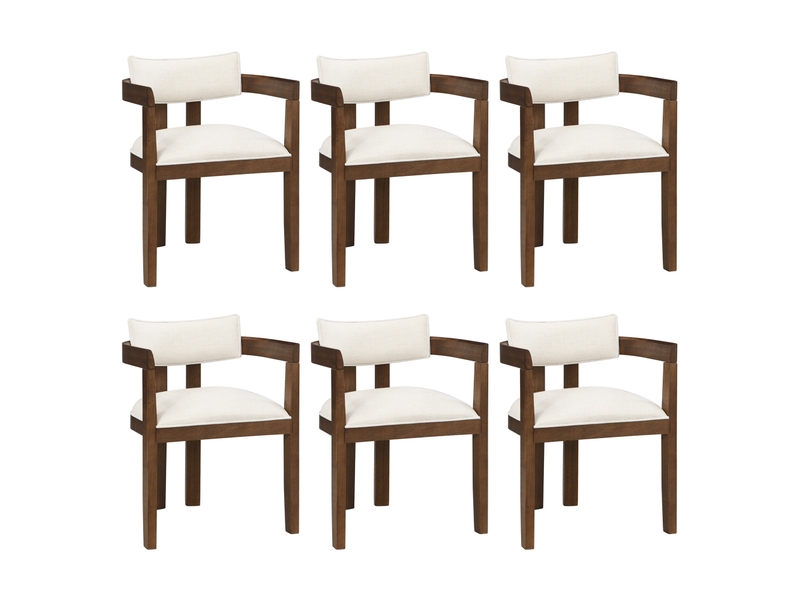  Lot de 6 chaises de salle à manger avec accoudoirs  - cadre en bois massif, lin - noyer 57,5 × 60,5 × 78,5 cm  - Conforama A