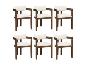Lot de 6 chaises de salle à manger avec accoudoirs  - cadre en bois massif, lin - noyer 57,5 × 60,5 × 78,5 cm