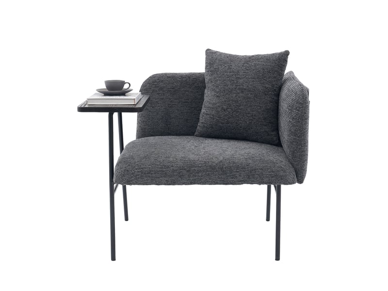  Fauteuil avec table d'appoint et poches latérales, assise rembourrée en chenille gris foncé, 86 × 72 × 71 cm  - Conforama A