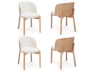 Lot de 6 chaises de salle à manger en tissu beige et bois clair, dossier enveloppant et assise rembourrée