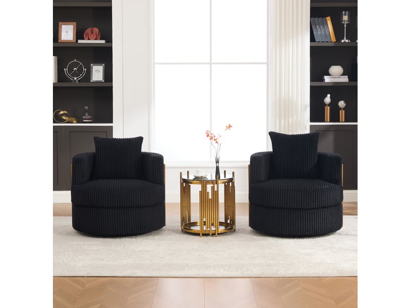Fauteuil pivotant 360° avec rangement sous l'assise, accoudoirs rembourrés en velours côtelé noir, 76 × 79 × 78 cm - Conforama C