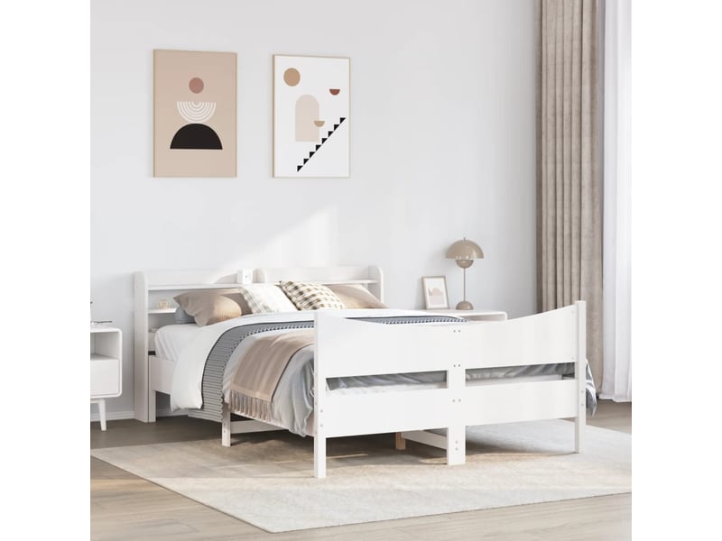  Lit double- lit adulte -  cadre de lit avec tête de lit blanc 160x200 cm bois pin massif  - Conforama B