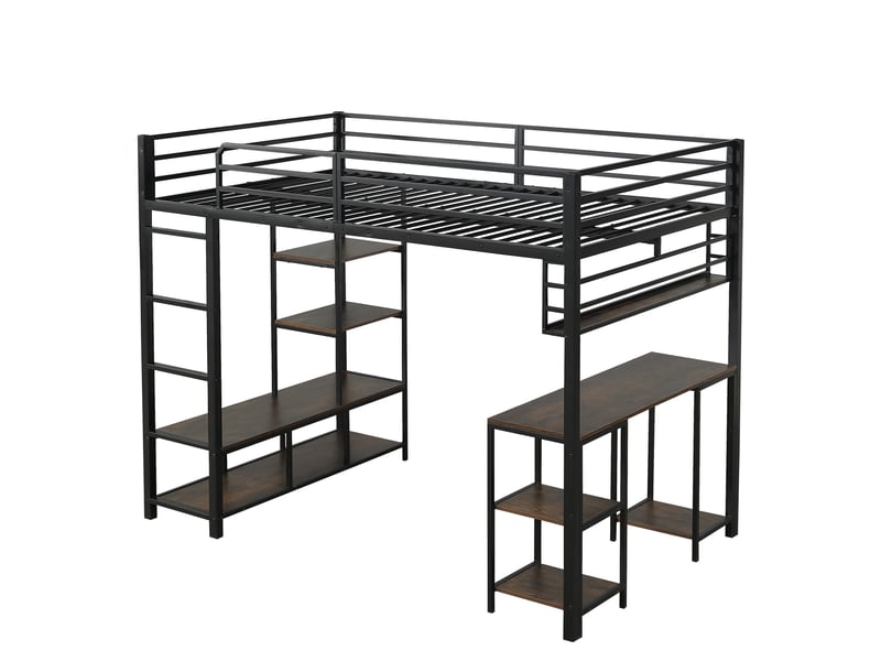  Lit mezzanine 120x200 cm avec étagère, noir et noyer  - Conforama D
