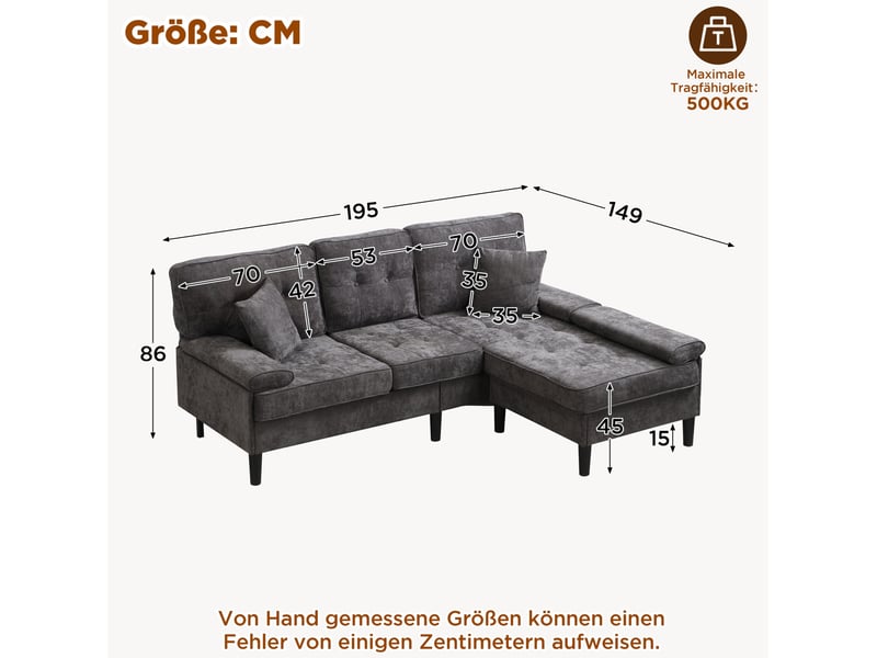  Canapé d'angle modulable 3 places avec pouf gris 195 cm homvra  - Conforama E