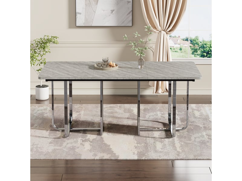  Table à manger rectangulaire 180 x 80 x 75 cm piètement métal pour 6 personnes gris et argent  - Conforama E