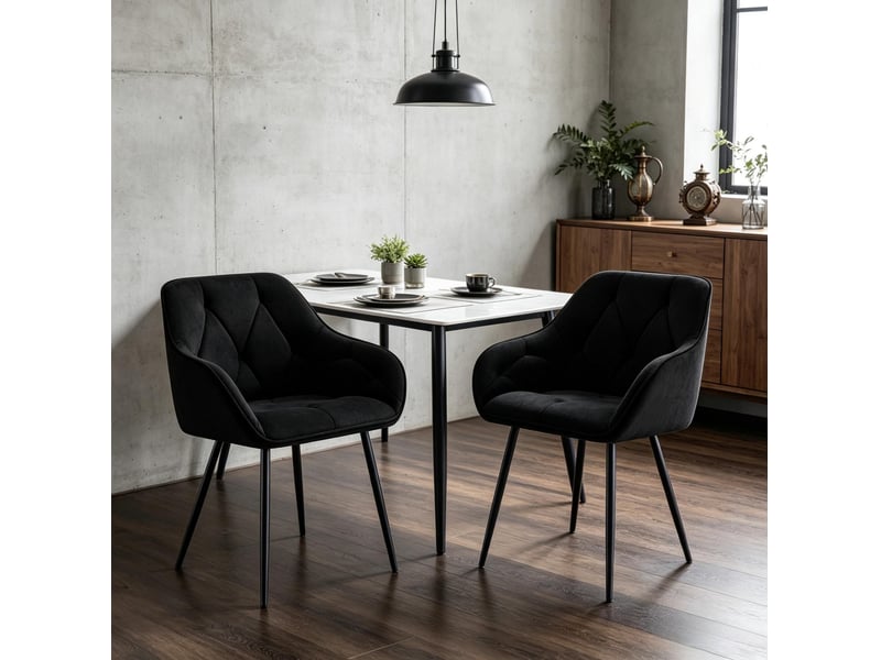  Lot de 2 chaises de salle à manger 45,5x45x83,5 cm dossier ergonomique velours métal noir  - Conforama B