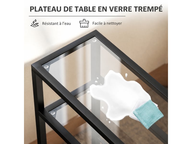  Table d'appoint 3 niveaux, bout de canapé en verre trempé et acier noir, 40x18x62 cm  - Conforama W
