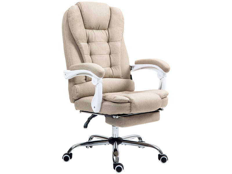  Fauteuil de bureau manager chaise pour ordinateur avec repose-pied dossier inclinable accoudoirs rembourrés en lin beige  - Conforama B