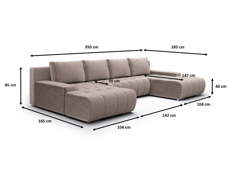  Canapé d'angle convertible velutti u velours côtelé poso jaune, forme u avec coffre  - Conforama E