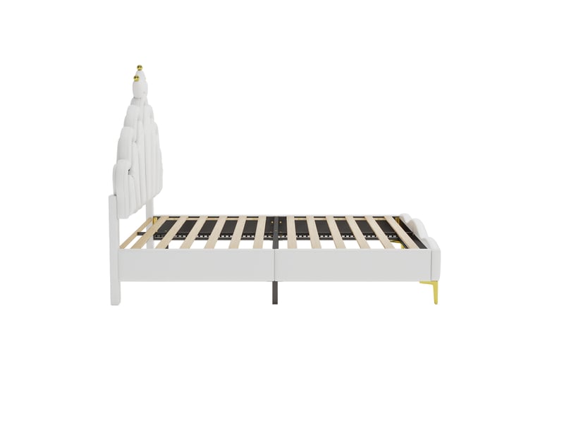 Lit enfant double 140x200 cm forme couronne avec led, similicuir, blanc, sans matelas - Conforama R
