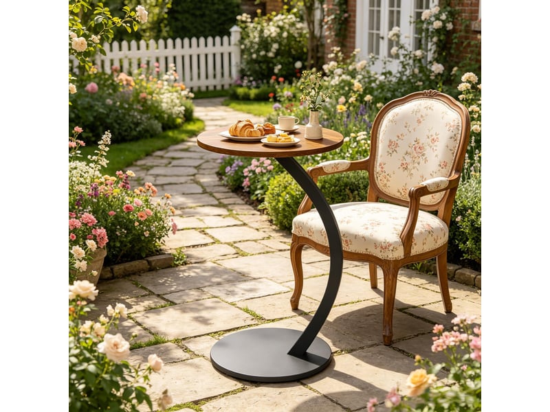  Table d'appoint ronde en forme de c en mdf et métal noir et vintage ø40x65 cm  - Conforama E